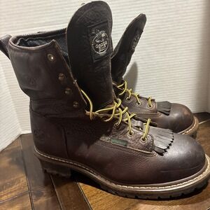 Georgia Boot Lace Up 8" Brown Leather Waterproof Size 12 Men's G7313